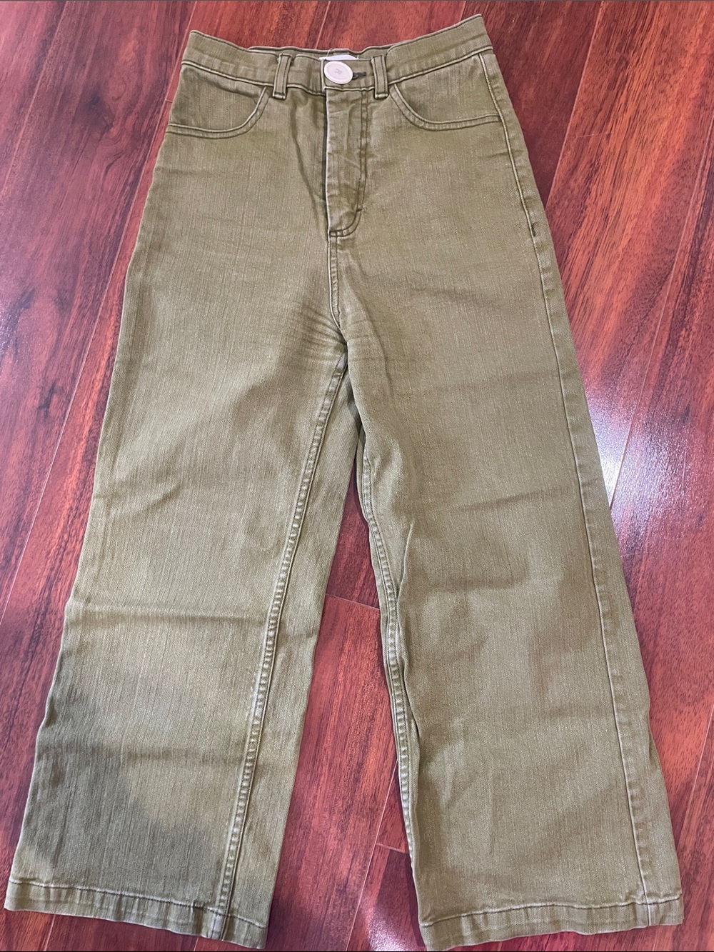 Whimsy + Row Olive Green High Rise Wide-Leg Cropped Jeans Size 25